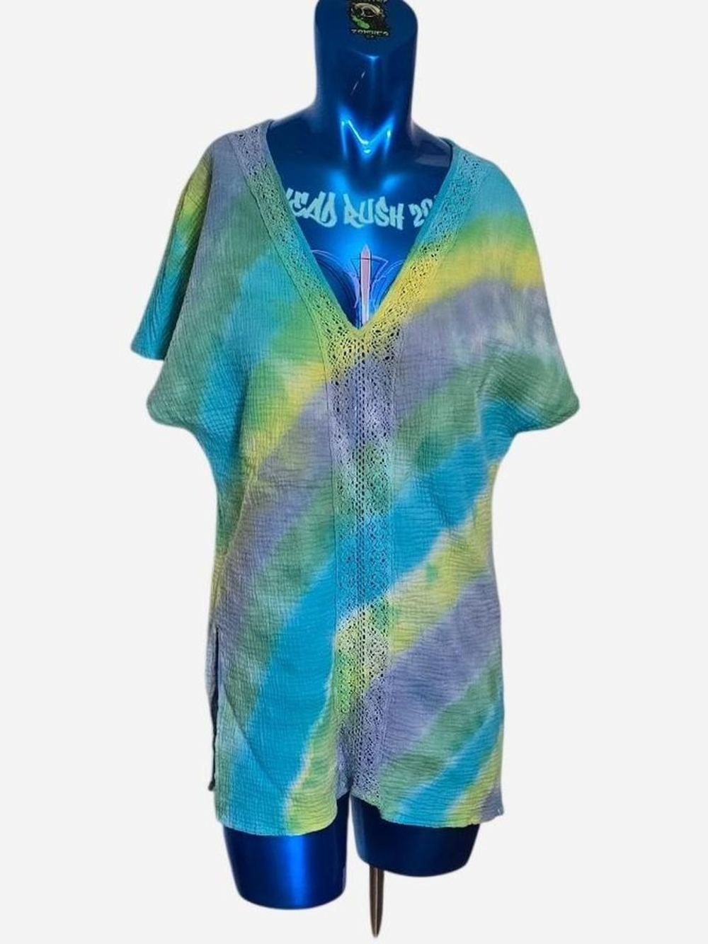 Kona Sol Teal, Yellow & Lavender Tie-Dye V-Neck Coverup